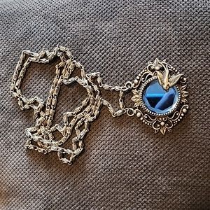 Vintage Style Pewter & Blue Bird Necklace
